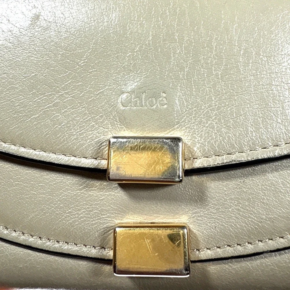 Chloe‎ Leather Wallet Clutch Taupe Gold Hardware Foldover Double Flap